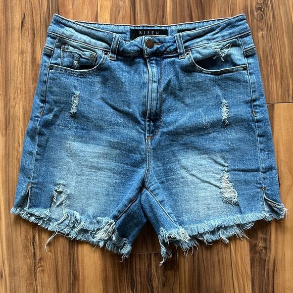 Risen High Rise Distressed Jean Shorts - Picture 5 of 6